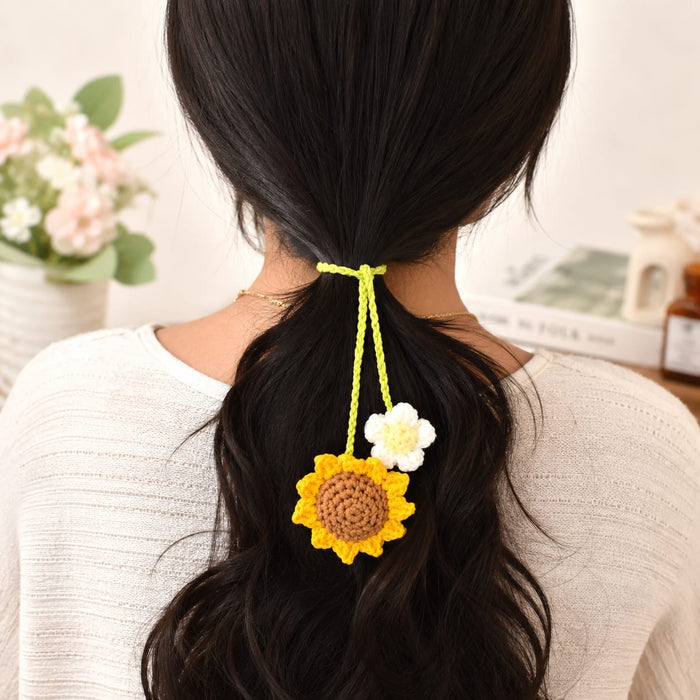 2 Pcs Artificial Sunflower Crochet Hanging Ornament for Home Decor | Handmade Sunflower Car Mirror Hanging Accessory | Crochet Flower Car Dashboard Decoration | Home, Window, Door