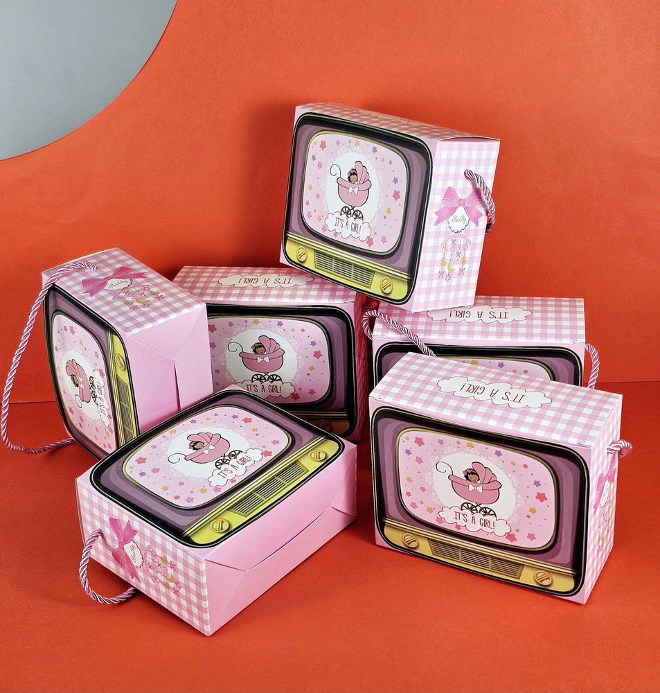12 PCS Tv shape Gift Boxes With Handle Gift Paper Boxes, Gift for Birthday Gifting, Gifts, Birthday, Party, Season's Greetings, Gift For Boy & Girl (Pink)