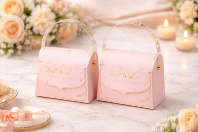 Decorative Folding Storage Box/ Purse style for Return Gift, Birthday, Valentine's Day - Boxes, Perfect for Packing Chocolate, Dry Fruits, and Invitations (Peach/Pink)