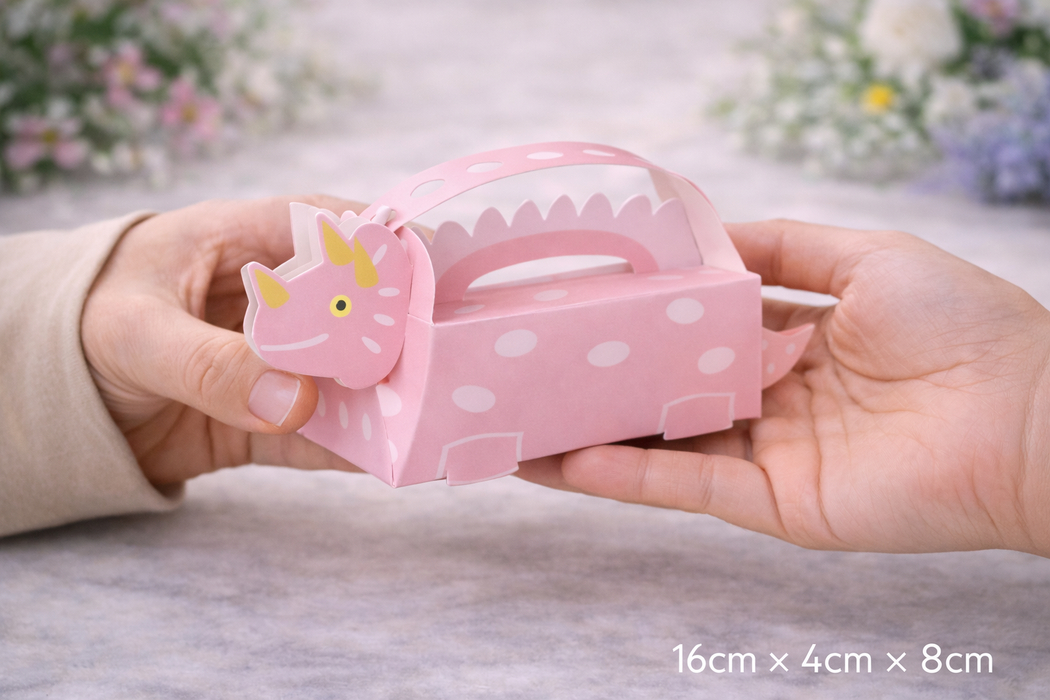Dinosaur Theme Favor Folding Storage Box for Return Gift, Birthday, Valentine's Day - Boxes, Perfect for Packing Chocolate, Dry Fruits, and Invitations (Pink)
