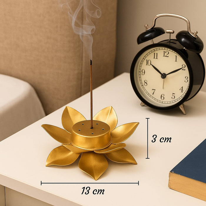 3 Pcs Golden Lotus Metal Agarbatti Stand – Premium Incense Stick Holder (13 cm x 3 cm)