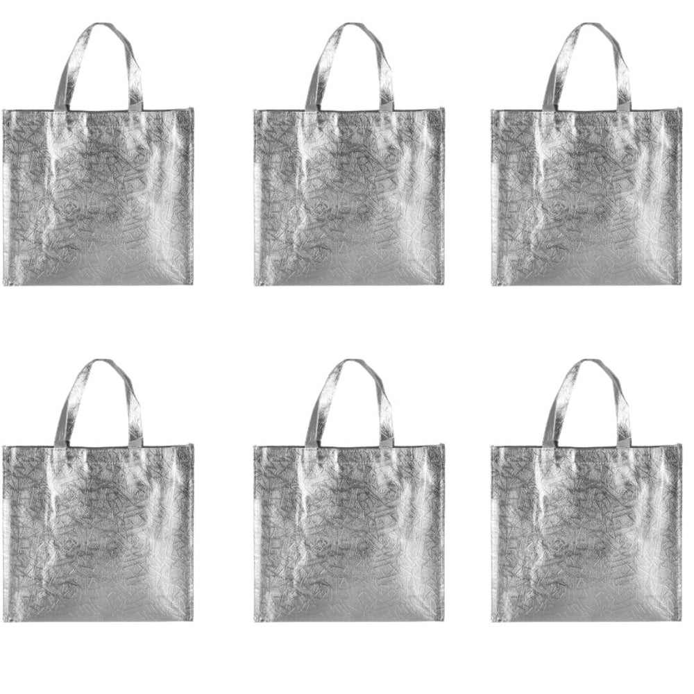 SATYAM KRAFT 12 pcs Medium Size Non Woven Fabric Bag With Handle 34.5 x 32.5 cm Gift Paper bag, Carry Bags, gift bag, gift for Birthday, gift for Festivals, Season's Greetings and other Events(Silver)(Pack of 12)