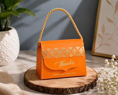 Decorative Folding Storage Box/ Purse style for Return Gift, Birthday, Valentine's Day - Boxes, Perfect for Packing Chocolate, Dry Fruits, and Invitations (Orange) (8 cm)