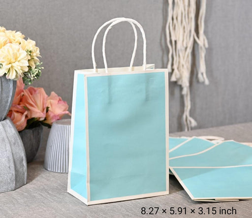 20 Pcs Small Size Aqua Blue (8.27X5.91X3.15 inch) Paper Bags With Handle Gift Paper bag, Carry Bags, gift For Valentine Gifting, marriage Return Gifts, Birthday, Wedding, Party, Season's Greetings