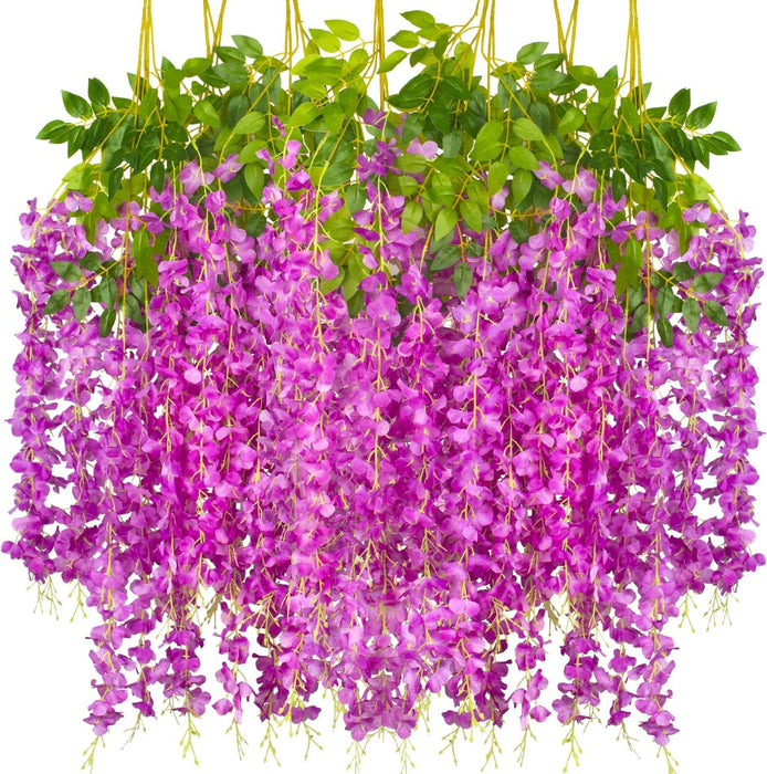 SATYAM KRAFT 12 Pcs Wisteria Artificial Flower for Home Decoration and Craft (Pack of 12, Purple)