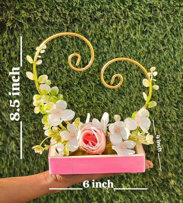 1 pcs Decorative Wedding Ring Platter with Golden Ring Stand & Floral Base | Engagement Ring Ceremony Holder Tray for Bride Groom Ring Exchange Decoration