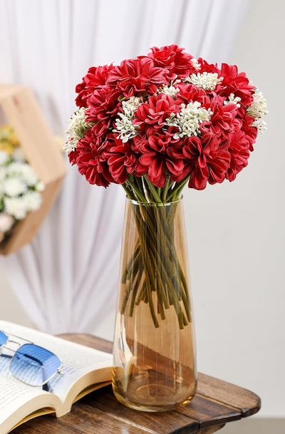 (7 head flower stick )Artificial Dahlia Fake Flowers for Home,Artificial Chrysanthemum Ball Flowers, Bedroom, Living Room, Decorative Items Office Table, Gifts (Without Vase Pot)