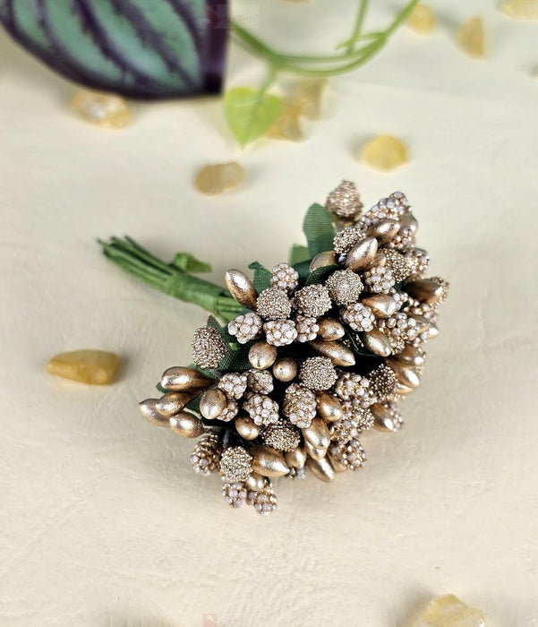 Artificial Golden Pollen Flowers for Tiara Making and Jewelry Making (12 Bunch in 1 Pack)(Golden)