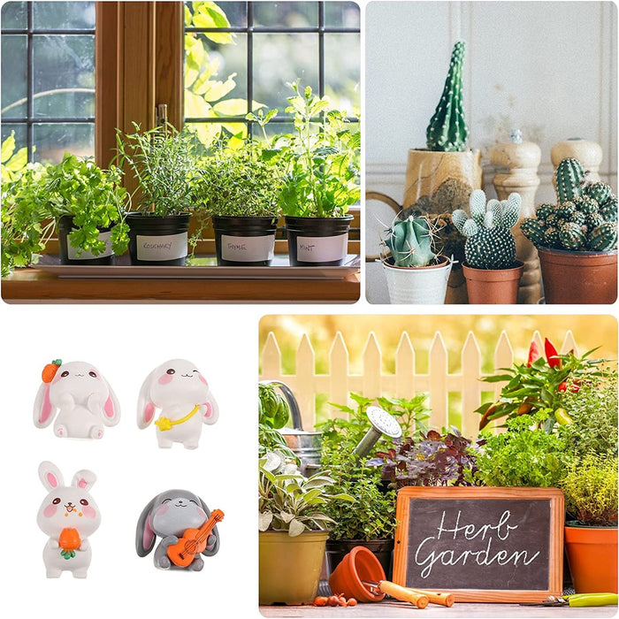 Rabbits Miniature Set for Unique Gift, Home, Bedroom, Living Room, Office, Restaurant Decor, Figurines and Garden Decor Items - Resin (Multicolor) (4 Piece in 1 Set)