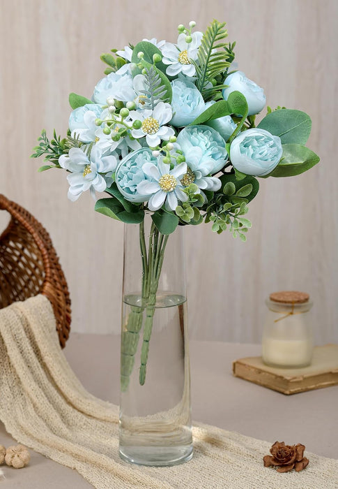 Artificial Peony Rose Flower Bunch for - Home, Office, Bedroom, Balcony,Table Display, Living Room Decoration and Craft Corner- (Without Vase)