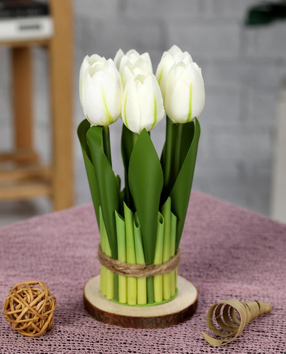 SATYAM KRAFT 1 Pc Artificial Tulip Lily Flower Bunch For Gifting,Artificial Tulip Flower Real Touch, Home, Bedroom, Balcony, Office Corner, Living Room, Restaurant Centerpieces , vase and Craft (Without Vase pot ) (6-7 Heads)