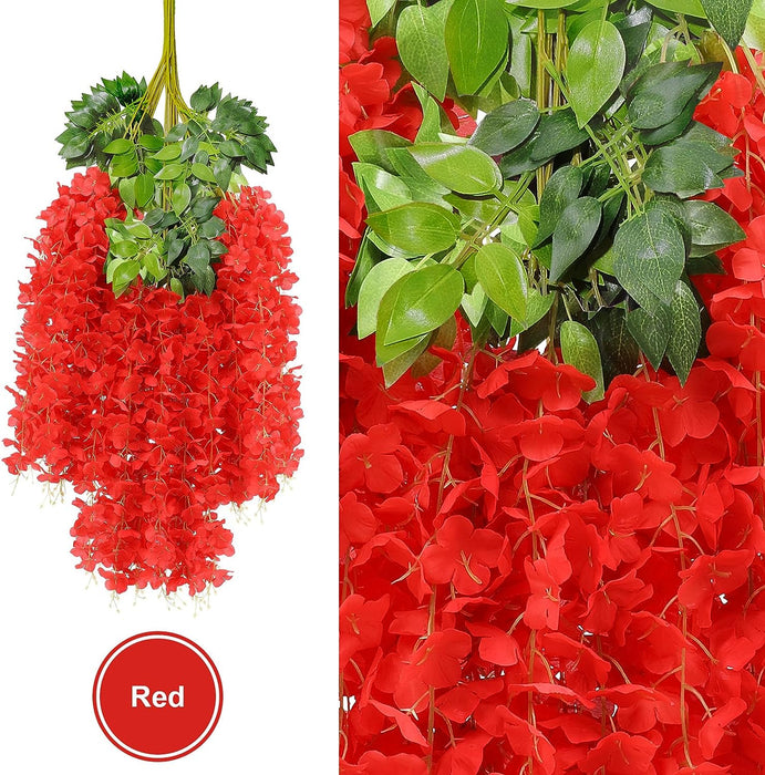 SATYAM KRAFT 12 pcs Wisteria Artificial Flower for Home Decoration and Craft(Pack of 12, Red)