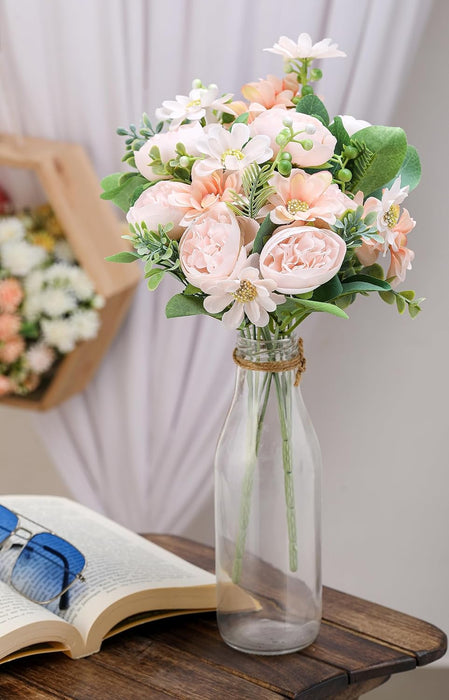 Artificial Peony Rose Flower Bunch for - Home, Office, Bedroom, Balcony,Table Display, Living Room Decoration and Craft Corner- (Without Vase)