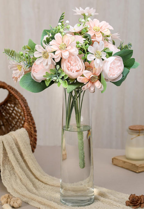 Artificial Peony Rose Flower Bunch for - Home, Office, Bedroom, Balcony,Table Display, Living Room Decoration and Craft Corner- (Without Vase)