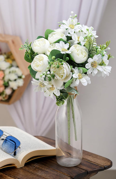 Artificial Peony Rose Flower Bunch for - Home, Office, Bedroom, Balcony,Table Display, Living Room Decoration and Craft Corner- (Without Vase)