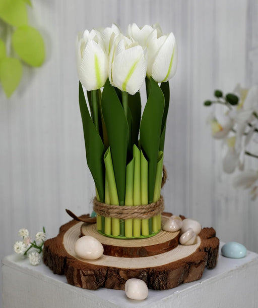 1 Pc Artificial Tulip Lily Flower Bunch For Gifting,Artificial Tulip Flower Real Touch, Home, Bedroom, Balcony, Office Corner, Living Room, Restaurant Centerpieces , vase and Craft (Without Vase pot ) (6-7 Heads)