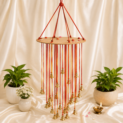 Nadachhadi / Mauli Thread ,Bell Decor DIY Kit With Round MDF  | DIY Hanging  Kit for Ganpati, Janmashtami, Navratri & Diwali Decoration