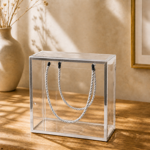 Clear Transparent Gift Box with Frame and Rope Handle for Hampers, Wedding Gifts, Return Gifts, Chocolates, Dry Fruits, Cosmetics, Baby Shower, Festive Gifting & Premium Gift Packaging (20 cm x 21 cm x 9 cm)