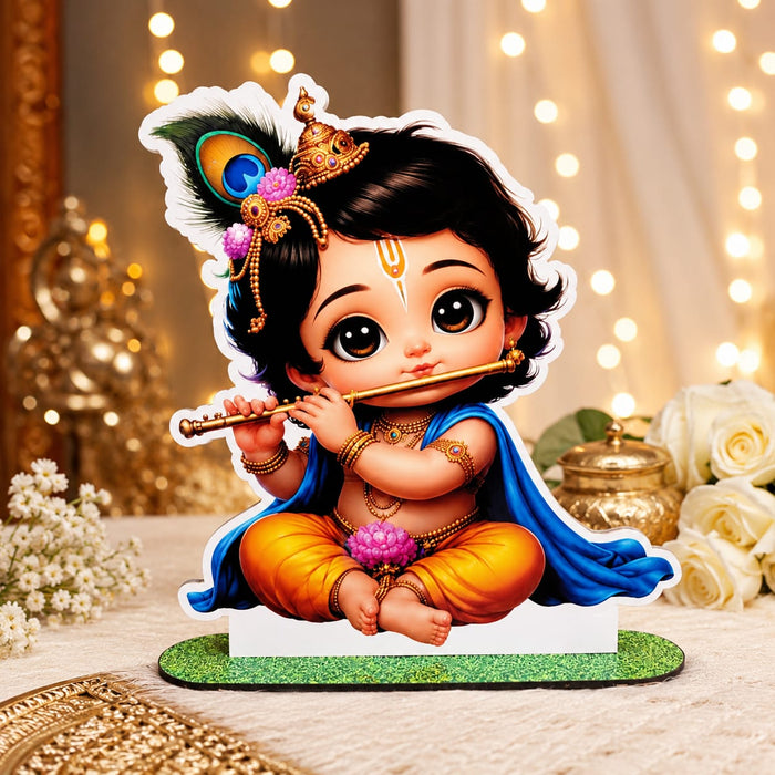 Baby Krishna and elephant MDF Cutouts with Stand | Perfect for Baby Shower, Janmashtami Decoration, Backdrop, Welcome Table & Showpiece