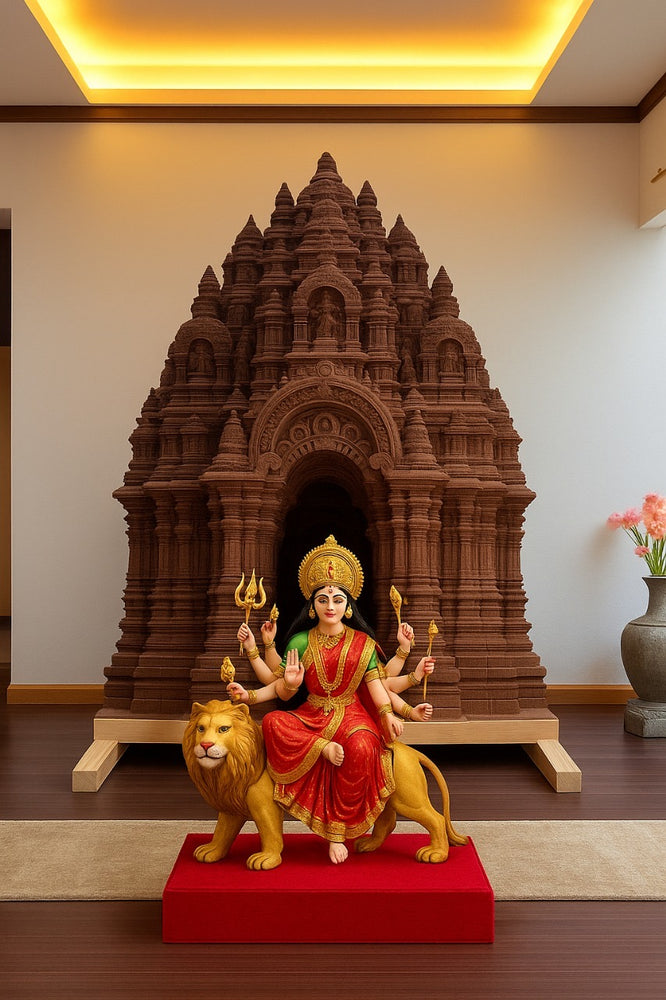 Temple Style 3D Durga Pujo ,navratri,Diwali Backdrop | Foldable Rajadhiraj-Inspired Mandap Decor