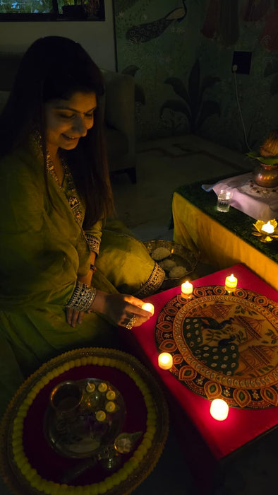 India’s First 3D DIY Rangoli Kit with Mirror Design | 17 Inch | Includes 5 Free LED Candles (Palace Peacock)