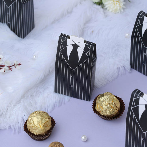 50 Pcs groom style shaped candy Folding Storage Box for Return Gift , Birthday, Valentine's Day - Cardboard Boxes, Perfect for Packing Chocolate, Dry Fruits, and Invitations (Black)