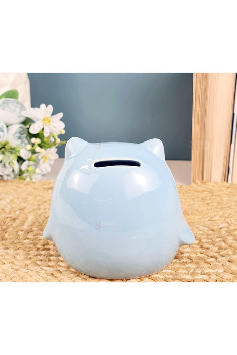 1 Piece Ceramic Blue Owl Design Gullak Piggy Bank for Rupees Savings - Coin Storage Tip Box Ideal for Kids and Adults - Money Kilona Pikibank ATM Coinbox Gulak (Pack of 1) (Blue)