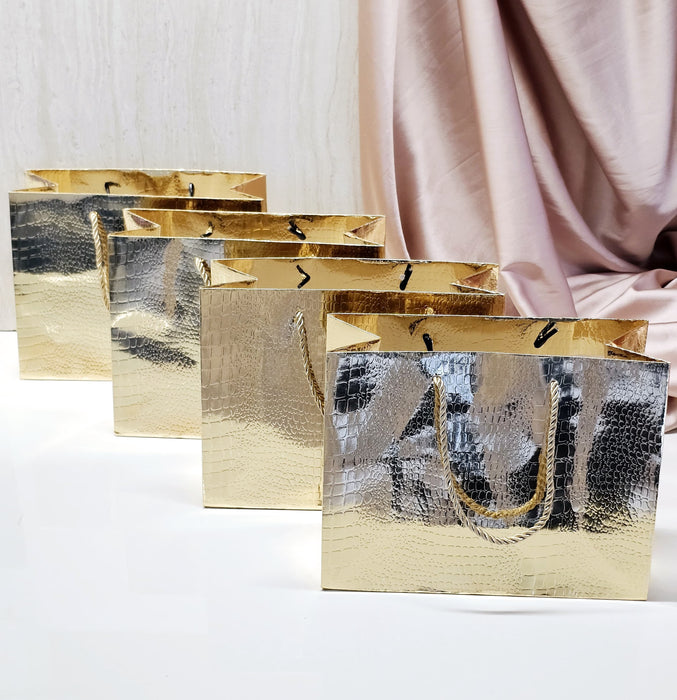 10 Pcs Small Size Shiny Paper Bag Gift Bags with Handle Gift Paper bag, gift For Gifting, marriage, Return Gifts, Birthday, Wedding, Party, Season's Greetings (Small, Golden)