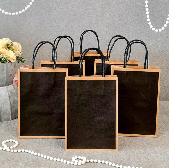 SATYAM KRAFT Small Size BLACK (21 X15 X8 cm) Paper Bags With Handle Gift Paper bag, Carry Bags, gift For Valentine Gifting, marriage Return Gifts, Birthday, Wedding, Party, Season's Greetings