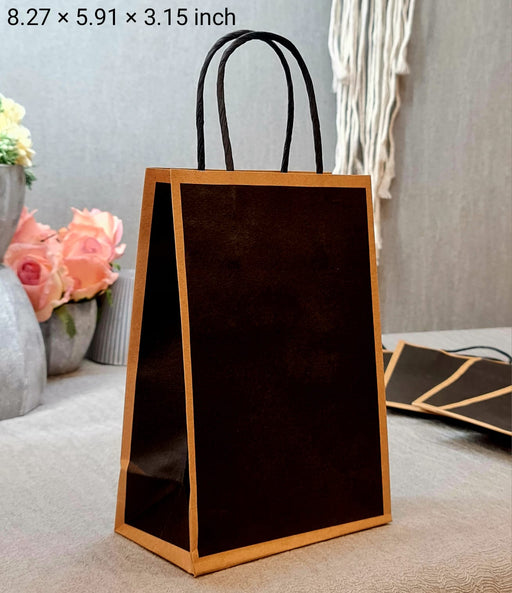 Small Size BLACK (21 X15 X8 cm) Paper Bags With Handle Gift Paper bag, Carry Bags, gift For Valentine Gifting, marriage Return Gifts, Birthday, Wedding, Party, Season's Greetings
