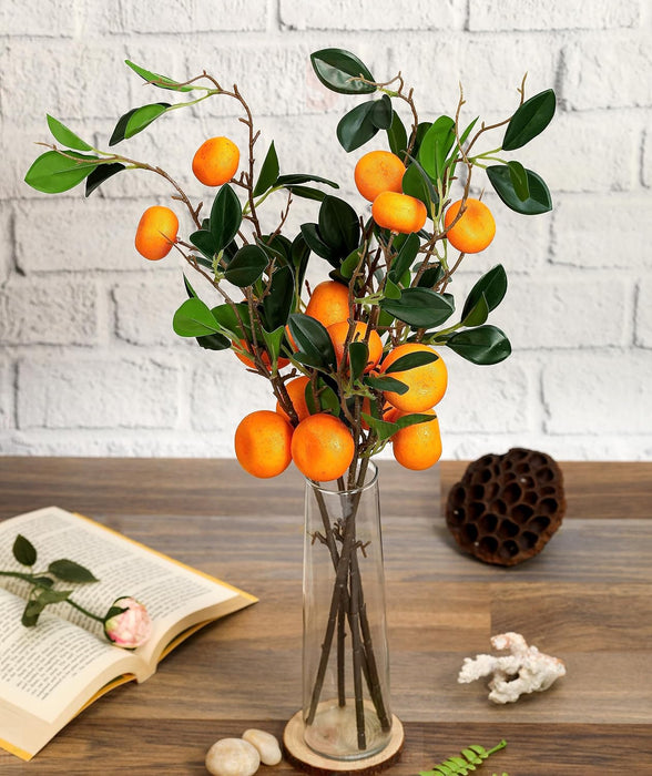 SATYAM KRAFT 3 Pcs Artificial Orange Flower Stick, Artificial Flower Decoration Plant for Home Decor Item, Multi Decoration Item, (Without vase)( Pack of 3)