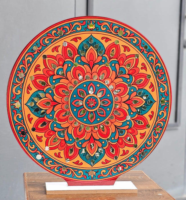 Round Ganpati Mandap with Stand – 18 Inch | Mandala & Peacock Theme + Jharokha Shape Option