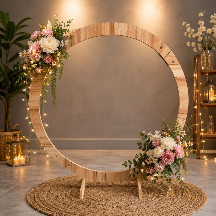 Premium Foldable Wooden Backdrop Stand | Available in Round, Hexagon & Arch Shapes | Elegant Event Decoration Frame
