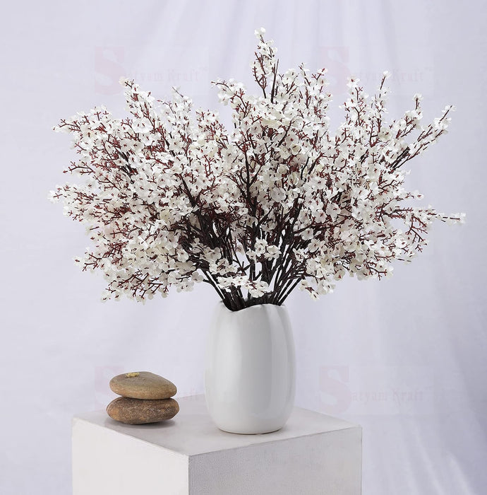 Artificial Babys Breath Gypsophila Fake Flowers bunch Decorative Items for Home,Room,Living Room Table,Diwali Decor (Without Vase Pot)