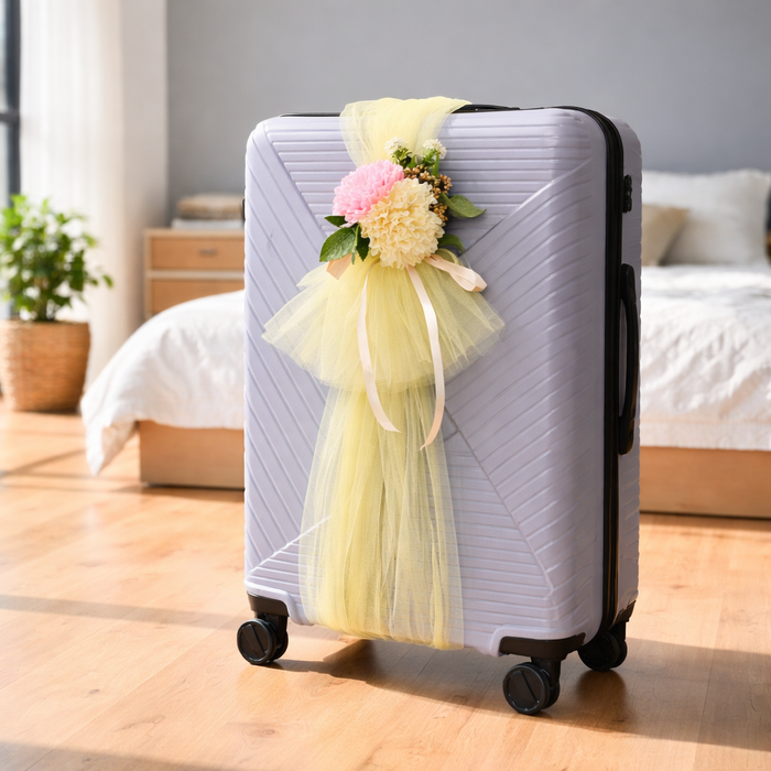 Ready-to-Use Adjustable Suitcase Net Band with Flower Bunch for Wedding Trousseau Packing, Trolly Bag Decoration, Crafting,Wrapping, Decoration, and DIY Projects