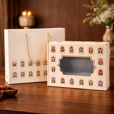 White Gift Hamper Box with Paper Bag Style Cover – Premium Packaging for Gifting & Hampers