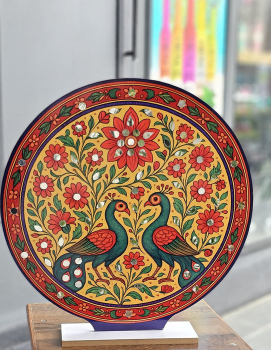 Round Ganpati Mandap with Stand – 18 Inch | Mandala & Peacock Theme + Jharokha Shape Option