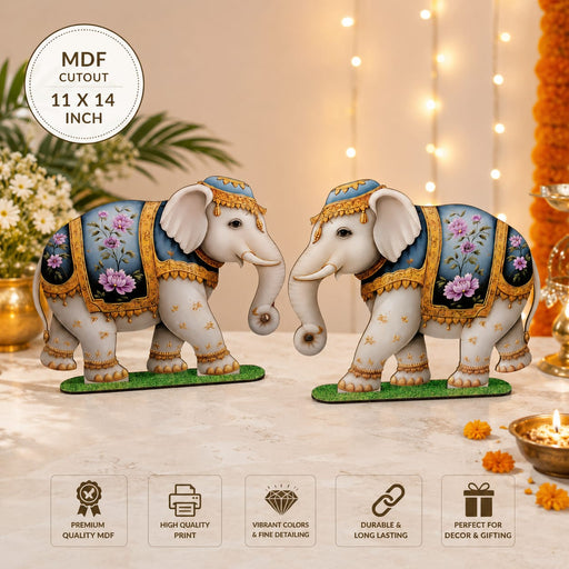 Krishna and Elephant MDF Cutouts with Stand | Perfect for Baby Shower, Janmashtami Decoration, Backdrop, Showpiece JSK