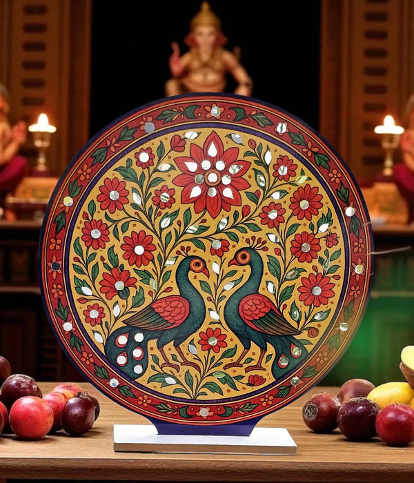 Round Ganpati Mandap with Stand – 18 Inch | Mandala & Peacock Theme + Jharokha Shape Option