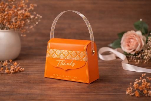 Decorative Folding Storage Box/ Purse style for Return Gift, Birthday, Valentine's Day - Boxes, Perfect for Packing Chocolate, Dry Fruits, and Invitations (Orange) (8 cm)