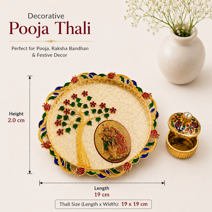 Elegant Plastic Pooja Thali Set with Decorative Kumkum Dabbi | 19 x 19 cm Raksha Bandhan Aarti Thali | Traditional Puja Thali for Rakhi, Ganesh Pooja, Diwali & Daily Worship