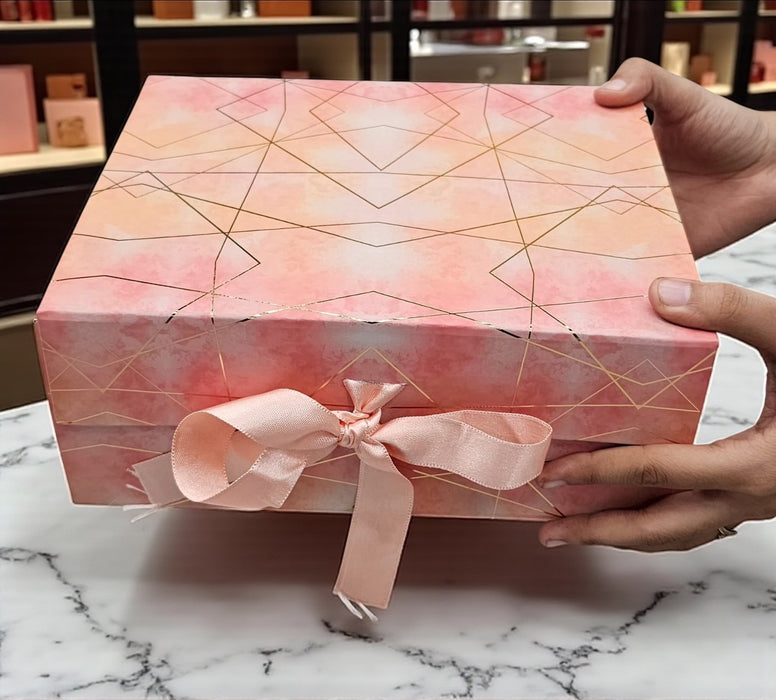 2 Pcs (26 x 21 x 11 cm) Multipurpose Decorative Folding Paper Cardboard/Rigid Box with satin ribbon,DIY Box for Gift Hamper,Valentine Gifting,Wedding gifing.