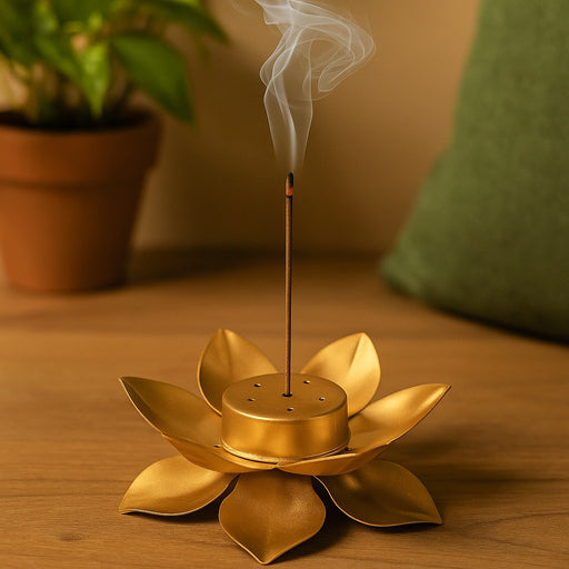 3 Pcs Golden Lotus Metal Agarbatti Stand – Premium Incense Stick Holder (13 cm x 3 cm)