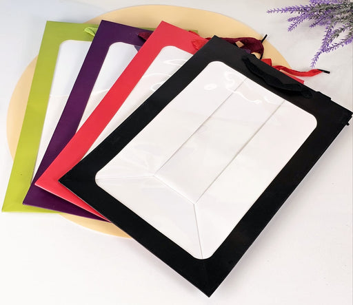 10 Pcs Random Colour Transparent Window Bag Goodie Bags With Handle Bag,Hamper Bag,Carry Bags,Shopping Gift Bag,Gifting,Presents,Return Gifts,Birthday,Wedding,Festivals,Events (Big)