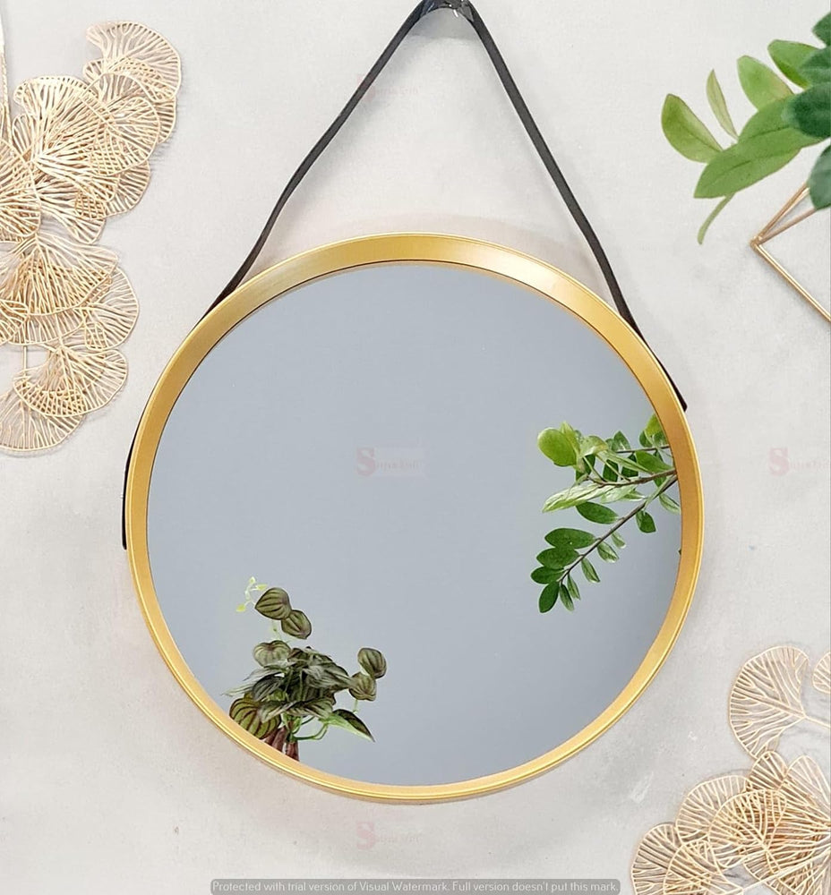 1 Pc Round Shaped Fiber Wall Mirror with black belt, Hanging Frame for Home Decor, Hanging in Bedroom, Living Room with Hook for Hanging for Decor.