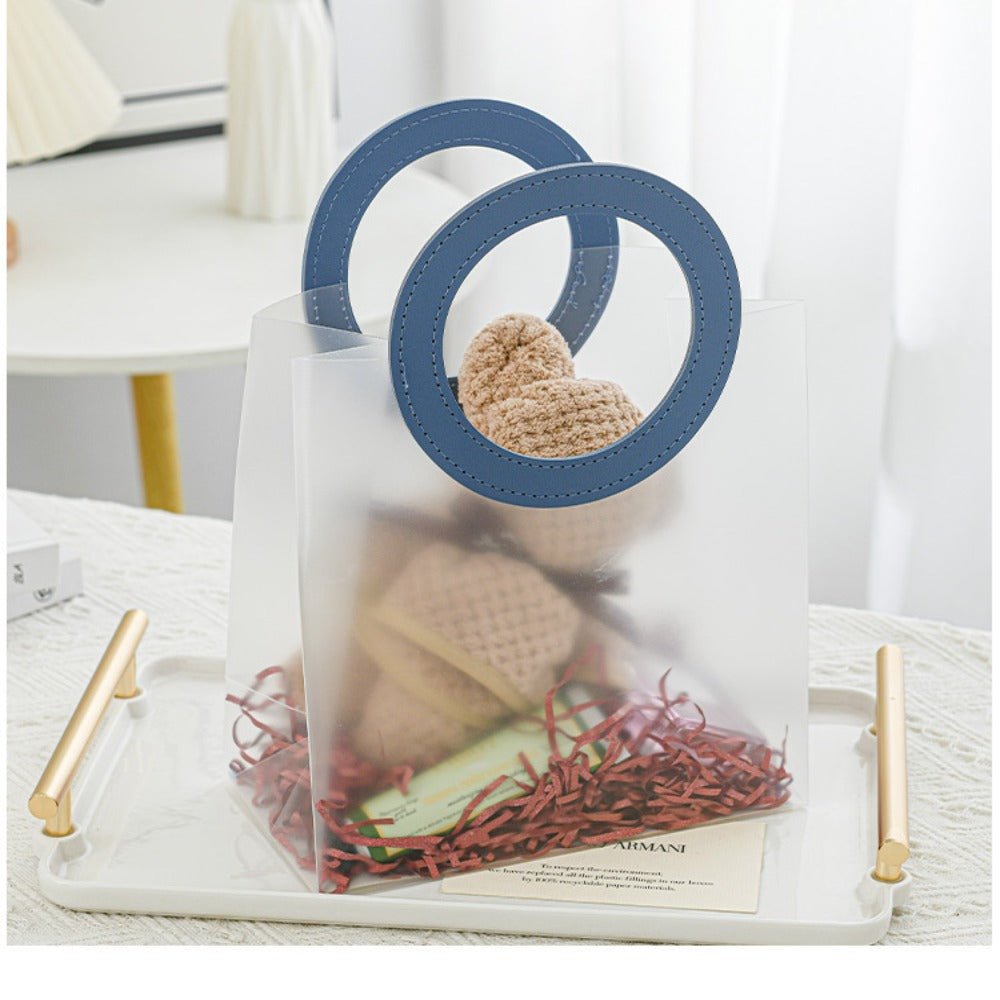 Small Size( 18.5 x 8 x 16 cm) Translucent  Bags with Round Handle Gift Paper Bag, Carry Bags, Gift Bag, Gift for Birthday, Valentine, Marriage, Festivals, Season's Greetings and Events (Small) Blue