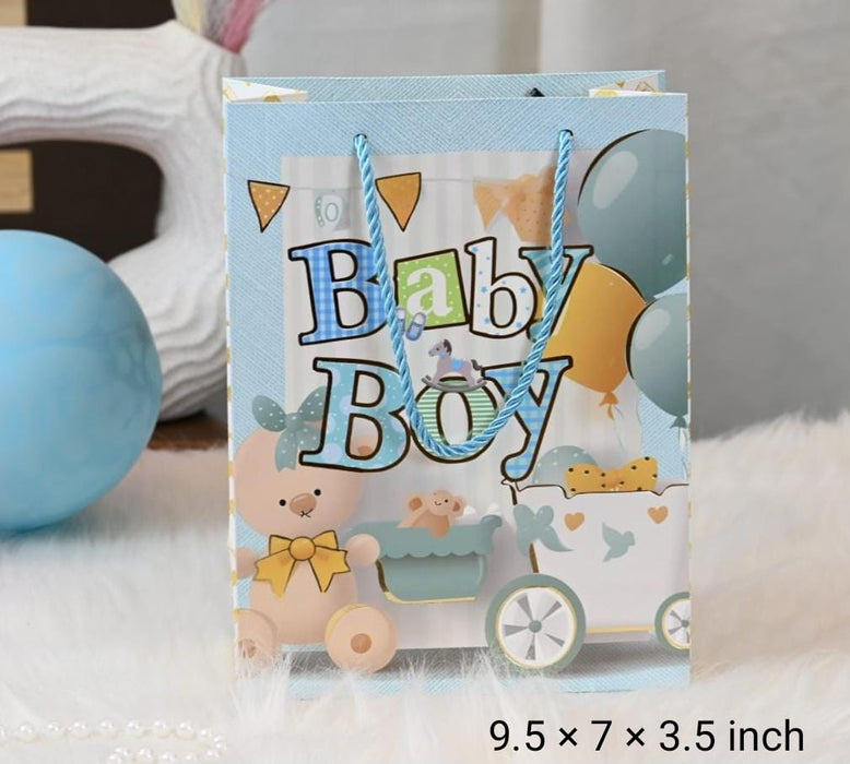 Baby Boy Gift Bags With Handle Gift Paper bag, gift For Valentine Gifting, marriage Return Gifts, Birthday, Wedding, Party, Season's Greetings (Blue, Small)
