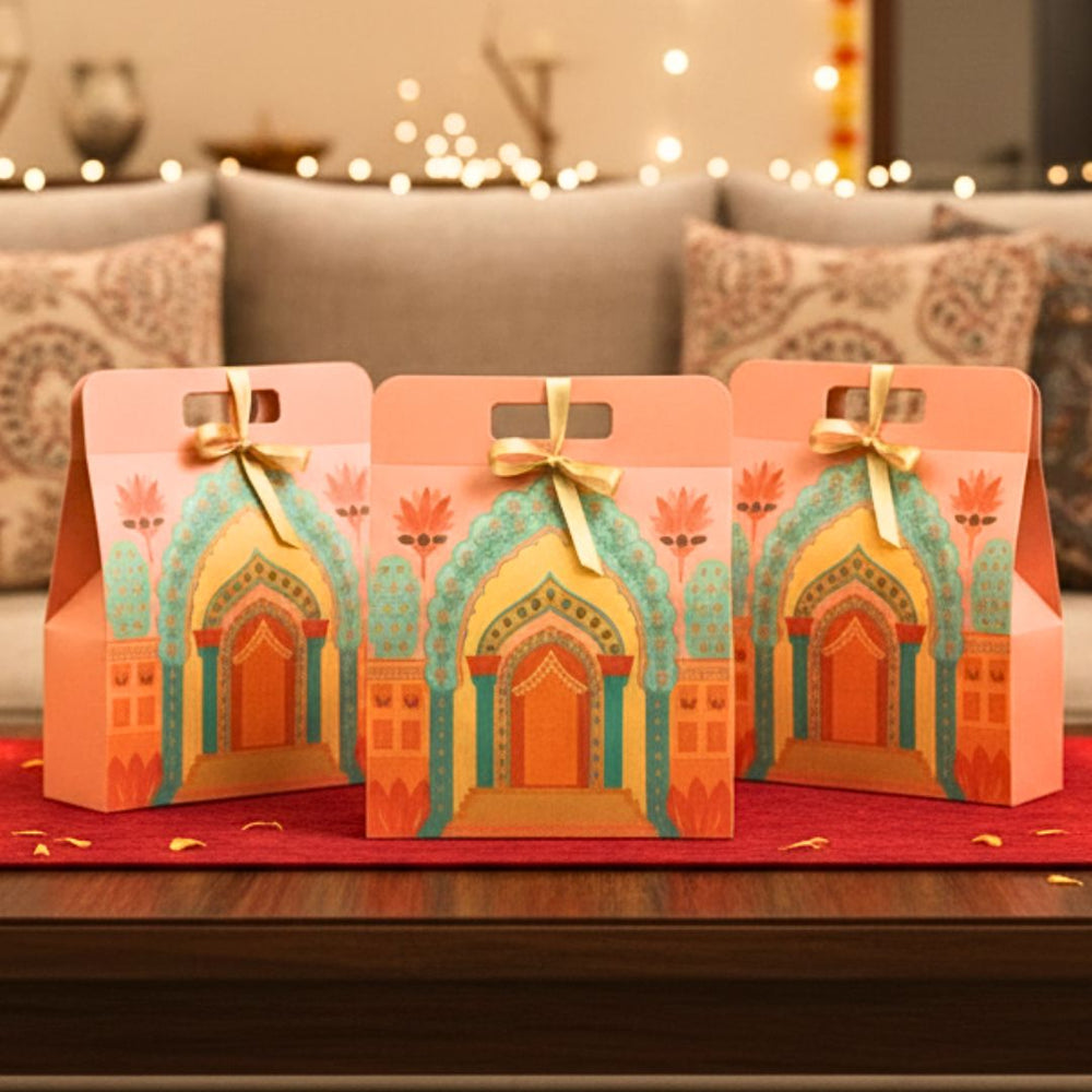 Affordable Peach Rajwadi Hamper Multipurpose Decorative Folding Paper Cardboard Box DIY Box for Gift Hamper, Diwali Gifting, Wedding gifting (Big)