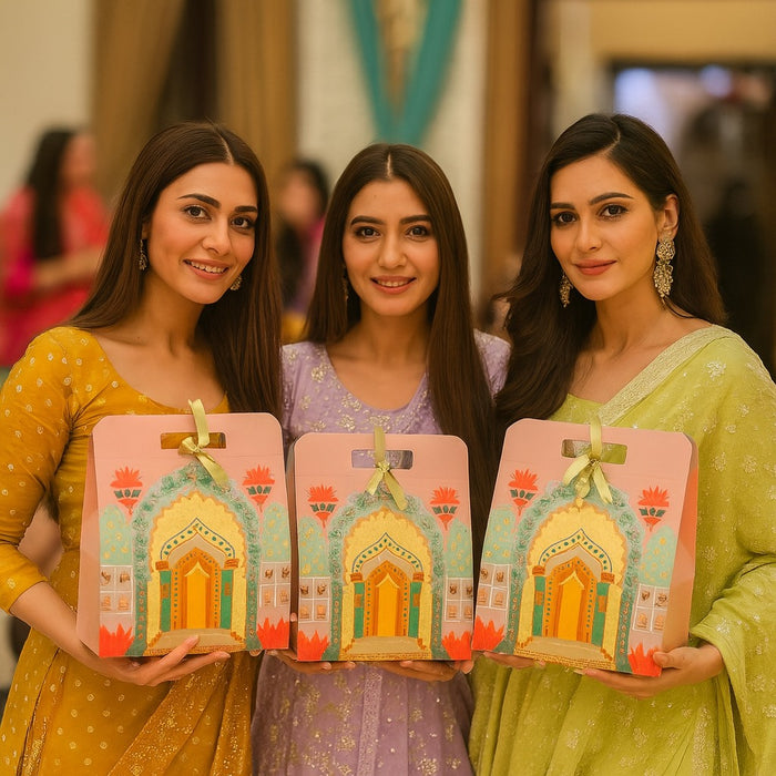 5 Pcs Affordable peach Rajwadi hamper Multipurpose Decorative Folding Paper Cardboard Box DIY Box for Gift Hamper, Diwali Gifting, Wedding gifing