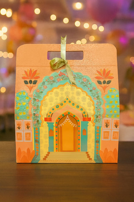 5 Pcs Affordable peach Rajwadi hamper Multipurpose Decorative Folding Paper Cardboard Box DIY Box for Gift Hamper, Diwali Gifting, Wedding gifing